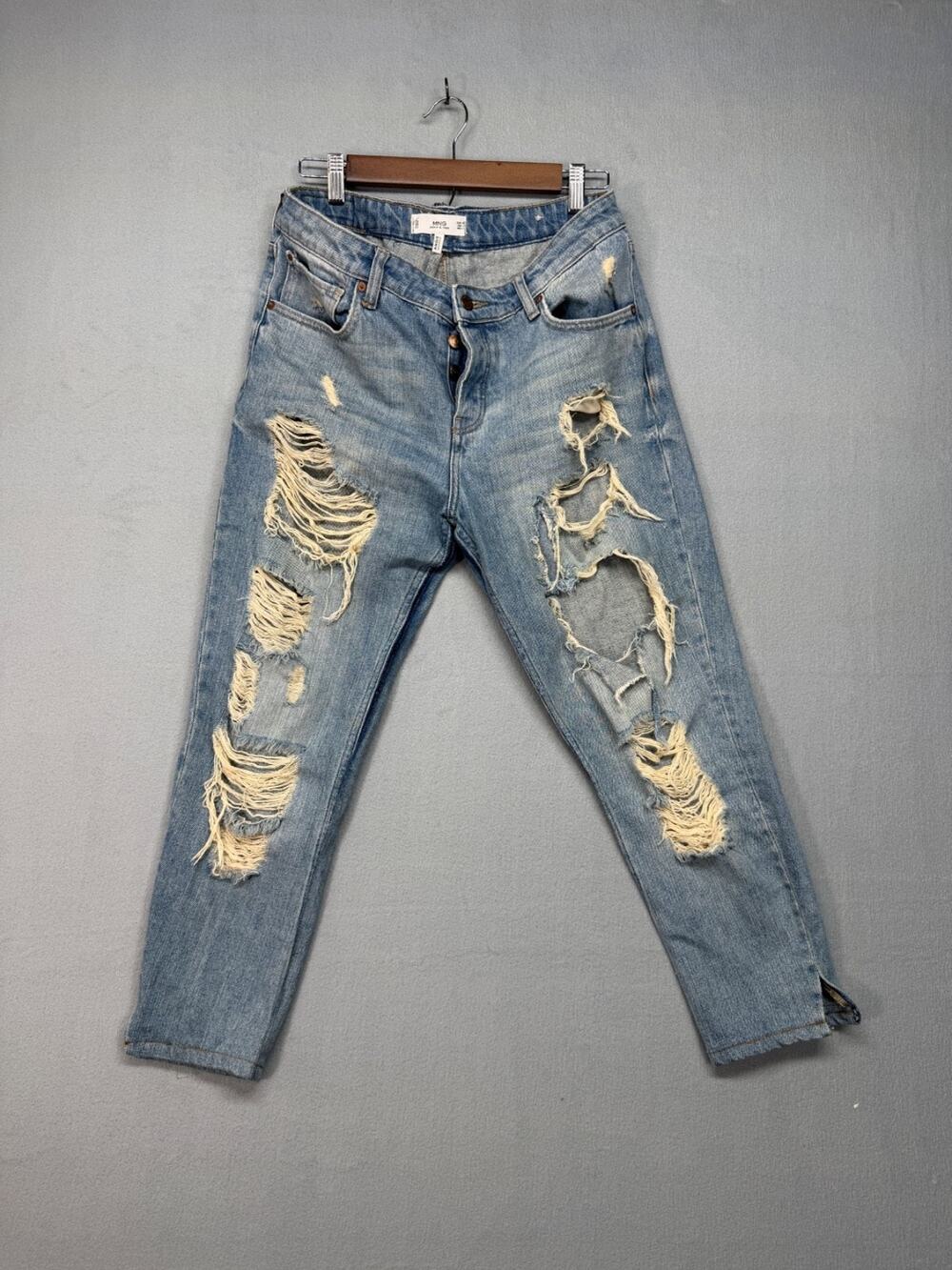 MNG Mango Boyfriend Jeans Womens 6 Distressed Ripped Light Wash Denim Pants